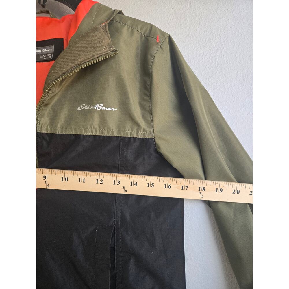 Eddie‎ Bauer Kids Colorblock Hooded Windbreaker Jacket Olive Black S 7/8 - Picture 8 of 8